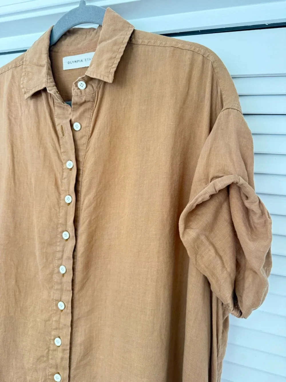Olympia Etal Rhodes Oversized Button-Front Linen Shirt Dress - Women Small - Picture 6 of 8